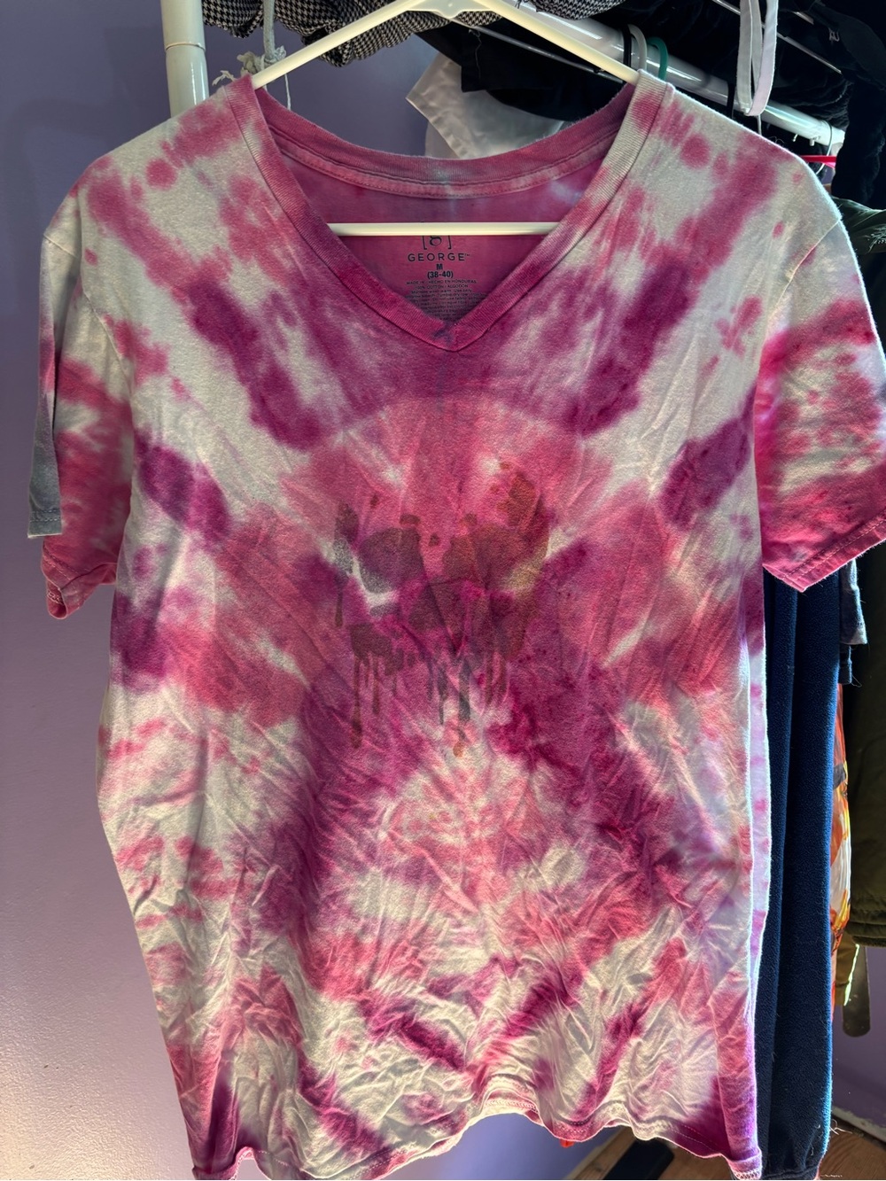 George Pink and White Tie-Dye V-Neck Tee